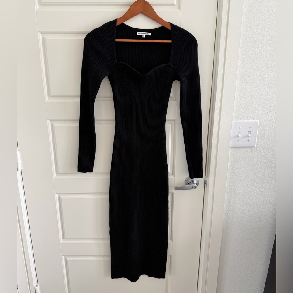 Reformation Ribbed Knit Midi Dress Black